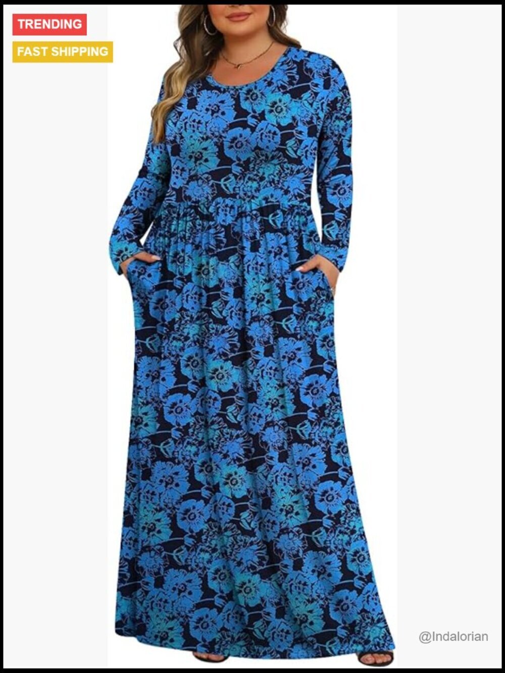 Plus Size Maxi Dress Long Sleeve with Pockets 1X-5X